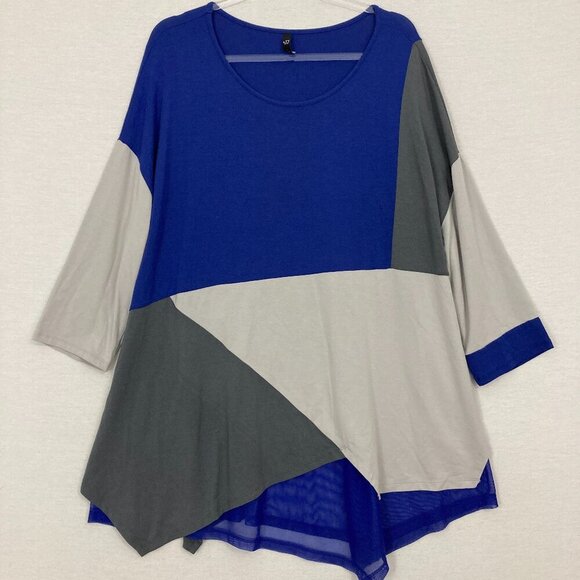 By JJ Blue Gray Color Block Ultra Soft Stretch Asymmetric Artsy Tunic XL - Picture 1 of 10